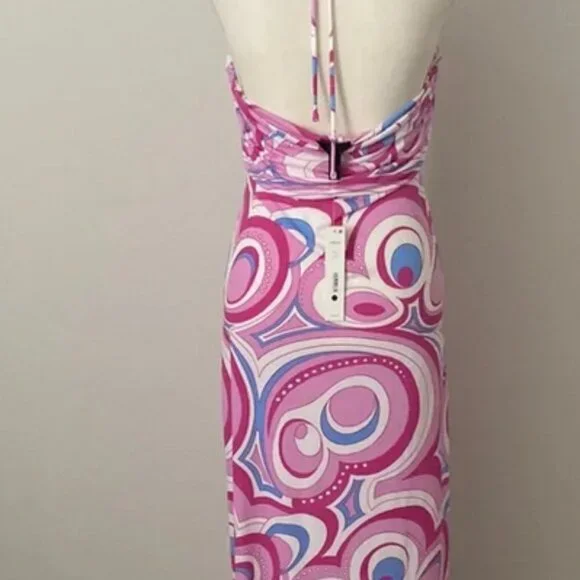 Aqua Swim Halter Pink Swirl Printed Swim-dress - Picture 2 of 4